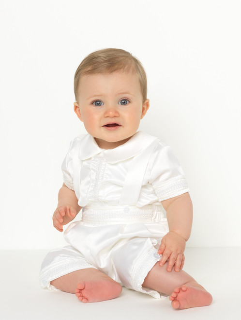 boys ivory christening romper