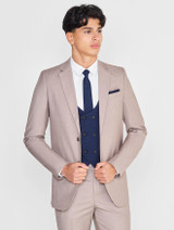 Boys neutral beige & navy check wedding suit