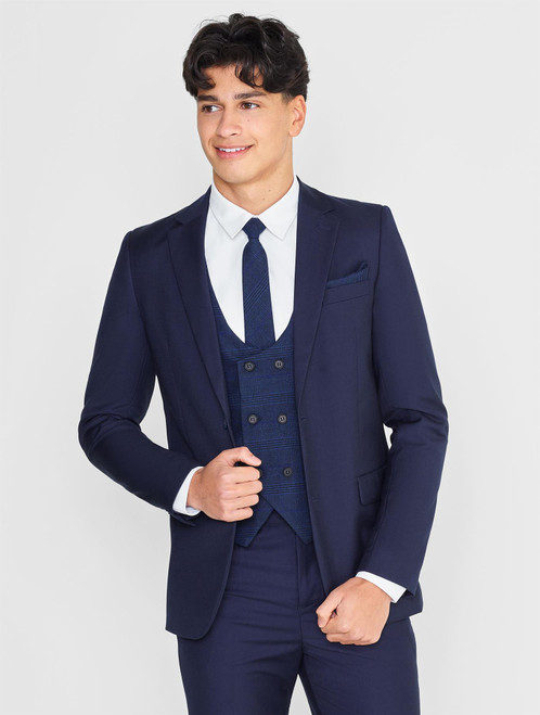 Boys navy checked wedding suit