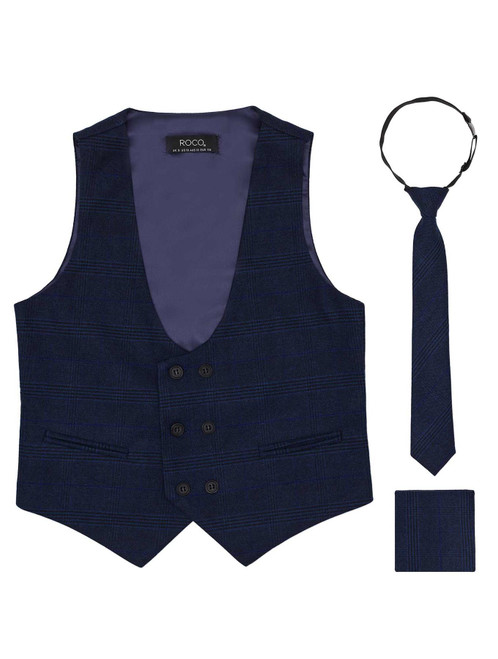 Boys navy checked waistcoat